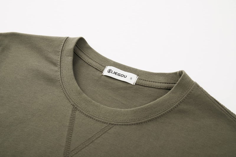 KLIEGOU Mens 100% Cotton Hipster Hip Hop Longline Crewneck T-Shirt (Large, 66 Army Green) - Image 3